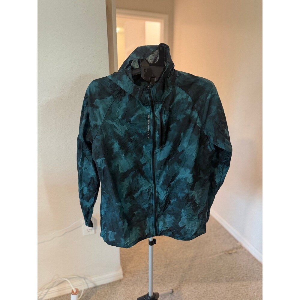 Second Skin Blue & Black Camo Lightweight Nylon Windbreaker Jacket Size Large